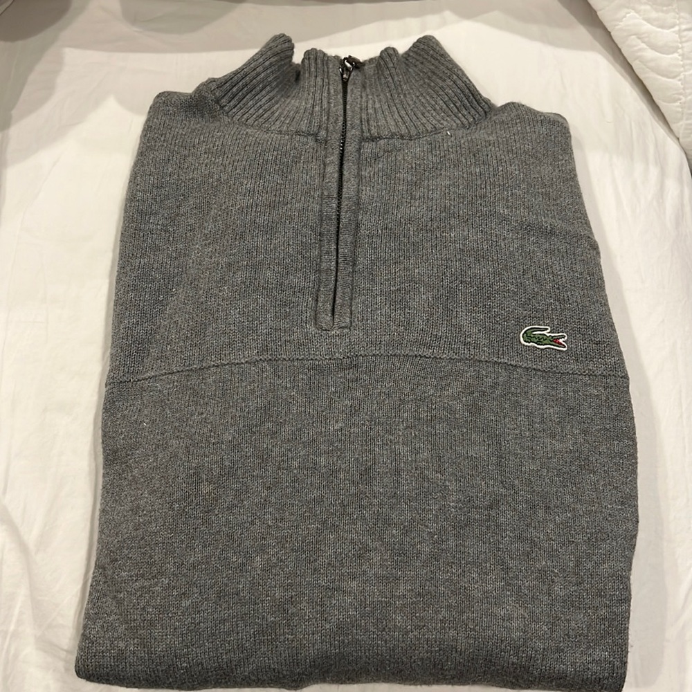 Lacoste Mens quarter half zip sweater gray grey size 6